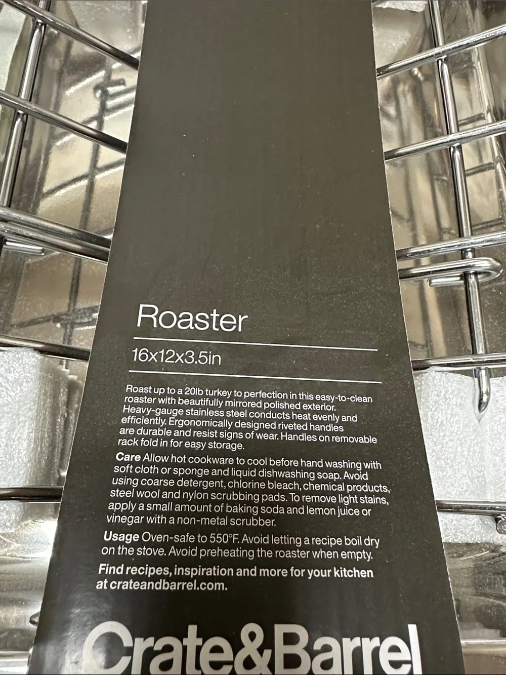 Crate&Barrel Stainless Steel Roaster with Gold Handles
